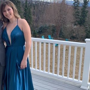 This is a beautiful slate teal dress